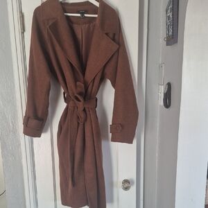 Forever 21 Chestnut Brown Wrap Trench Coat with Tie Belt